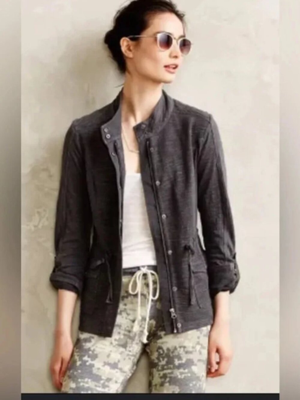Anthropologie Saturday Sunday Gray Cotton Military Jacket